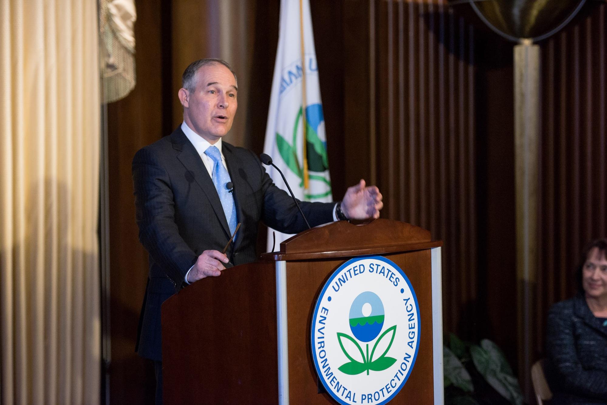 EPA Administrator Scott Pruitt speaks at a podium
