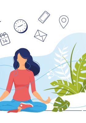 Illustration of woman meditating away stress